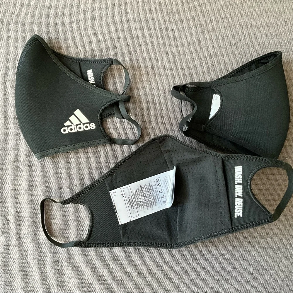 Brand New 3 Pack Adidas Face Cover - Black - Size S Small - Smooth Lightweight